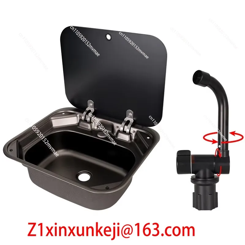 420Mm stainless steel 304 RV sink with glass cover and collapsible faucet