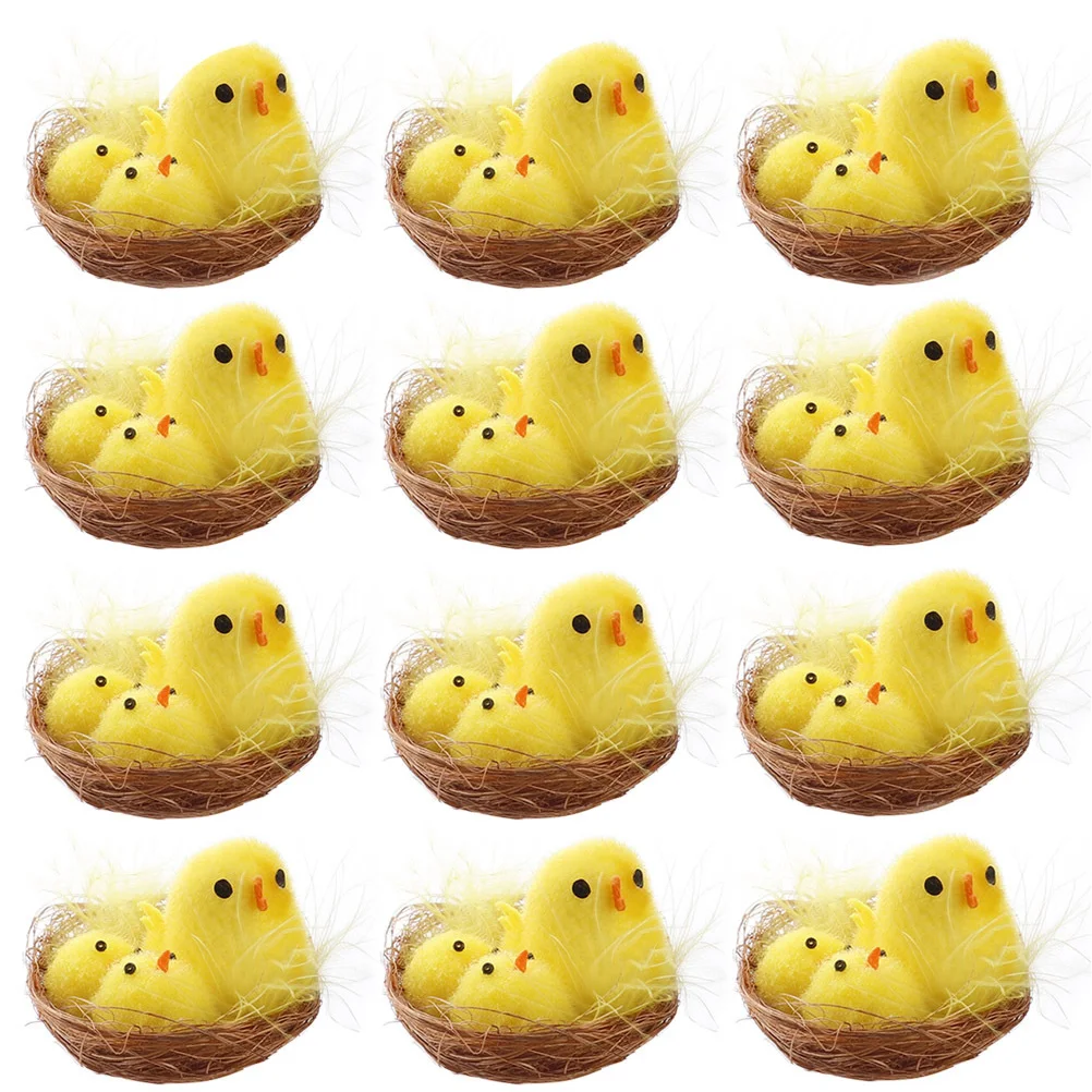 

12 Pcs Easter Chicken Decor Made of Premium Material Safe Party Mini Craft Cartoon Yellow Photo Prop Home Festive