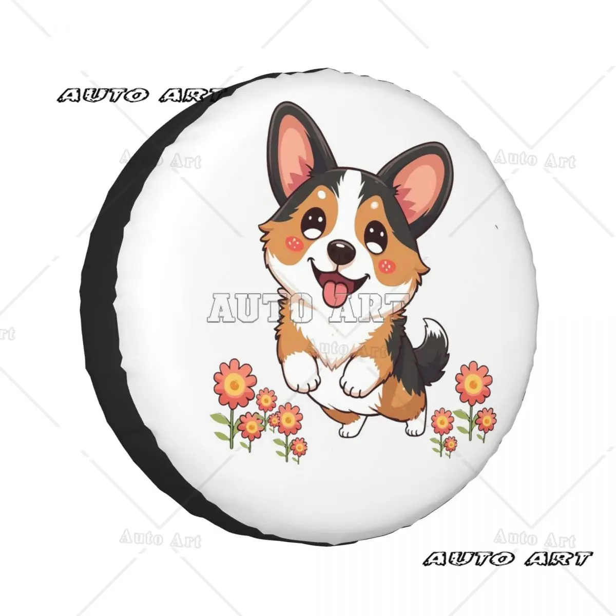 

Kawaii Tricolor Corgi In The Garden Spare Tire Cover for Wheel Protectors Cover for Truck Camping Travel Universal