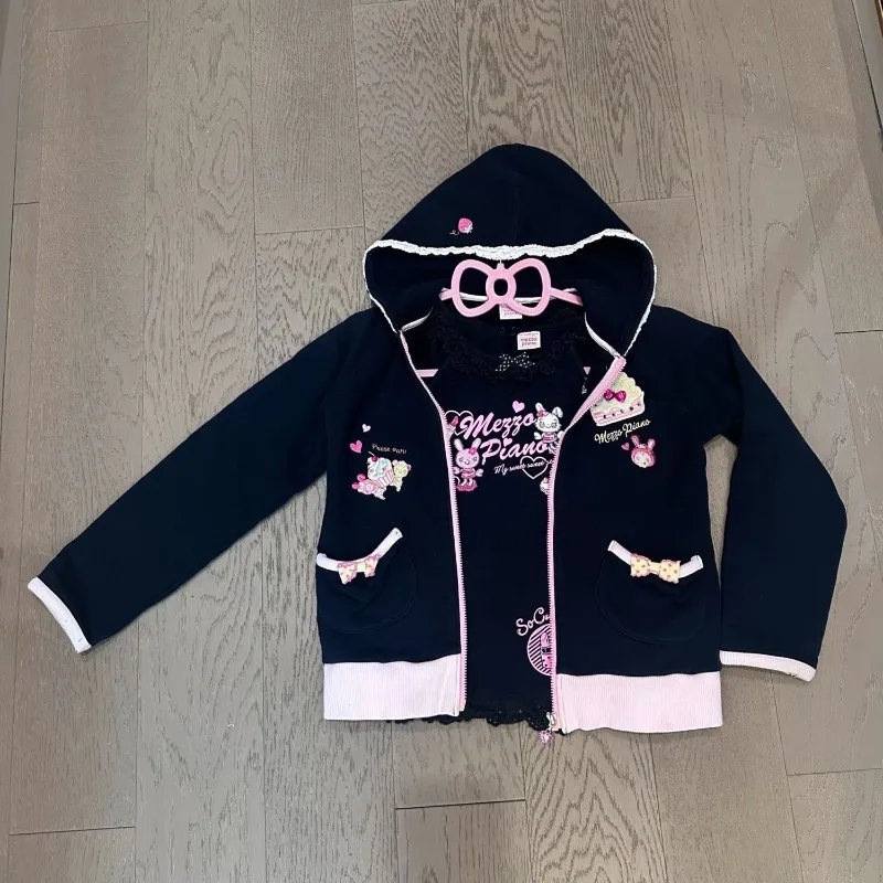 귀여운 소녀 자켓, 달콤한 소녀 가을 신상 케이크 토끼 프린트 지퍼 후드티, 아이들을 위한 재미있는 코트, 십대 소녀 스트릿웨어