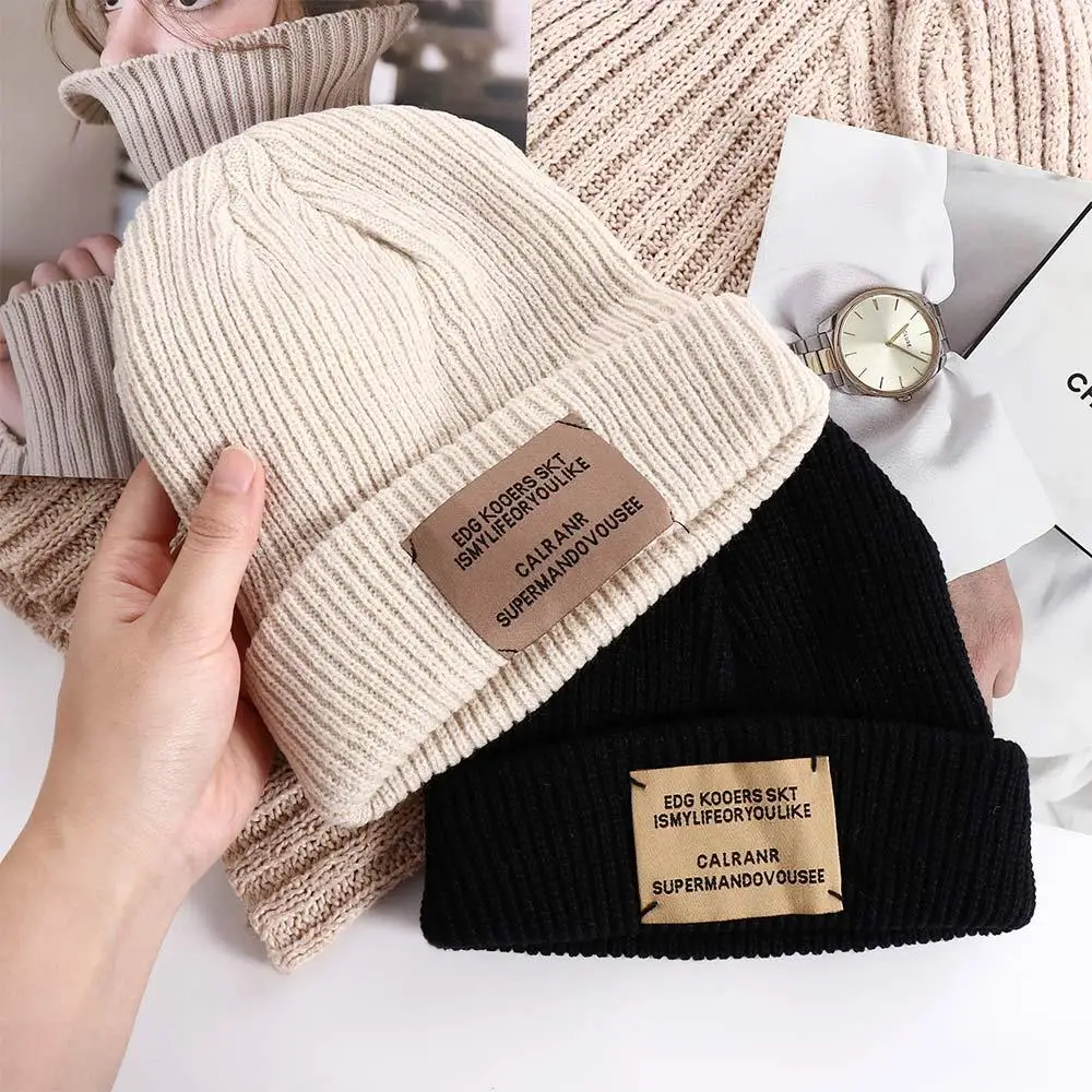 Simple Male Warm Solid Color All-match Autumn Letter Winter Korean Style Caps Men Beanies Woolen Hat Knitted Hat