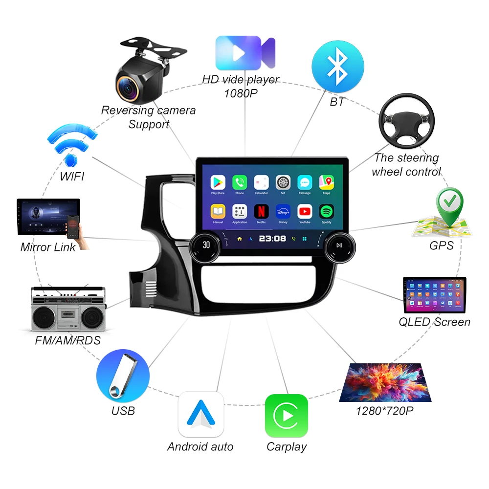 Android 16 Car Radio For Mitsubishi Outlander 3 2012-2018 Navigation GPS Screen Android Auto 5G Stereo Wifi Video Carplay DVD