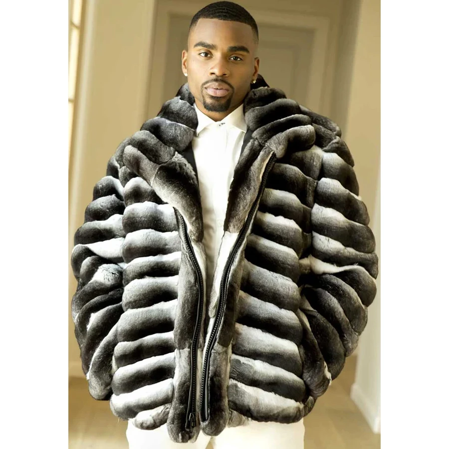 Real Fur Coat Mens Rex Rabbit Fur Coat Full Skin Natural Fur Coat Fashion High Quality Bomber Jackets