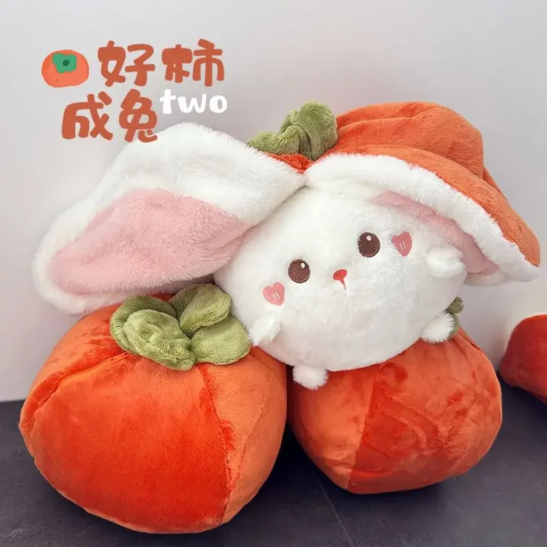 Cartoon Kawaii Good Persimmon Into Rabbit Cute Fruit Transformed Persimmon Rabbit Doll Plush Toy Pillow Doll Girl Birthday Gift