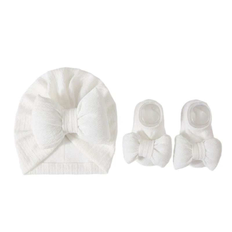 

JU64 Turban Hat Newborn Baby Hat with Socks Set Knitted Baby Hat with Socks Stylish Turban Hat with Short Tube Socks
