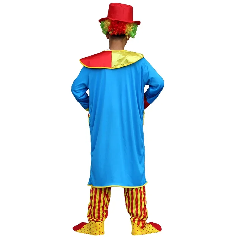 Zirkus-Clown-Kostüm für Erwachsene, Männer und Frauen, mit Maske, Schuhen, Perücke, bläst Drachen-Clown, lustiges Karnevalskostüm