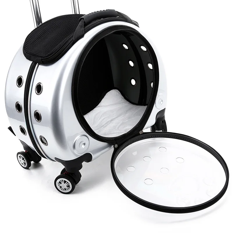 

Large Capacity Transparent Pet Trolley Case Double-Shoulder Cat Small Dog Outgoing Bag Space Capsule Multi-use Button Plastic