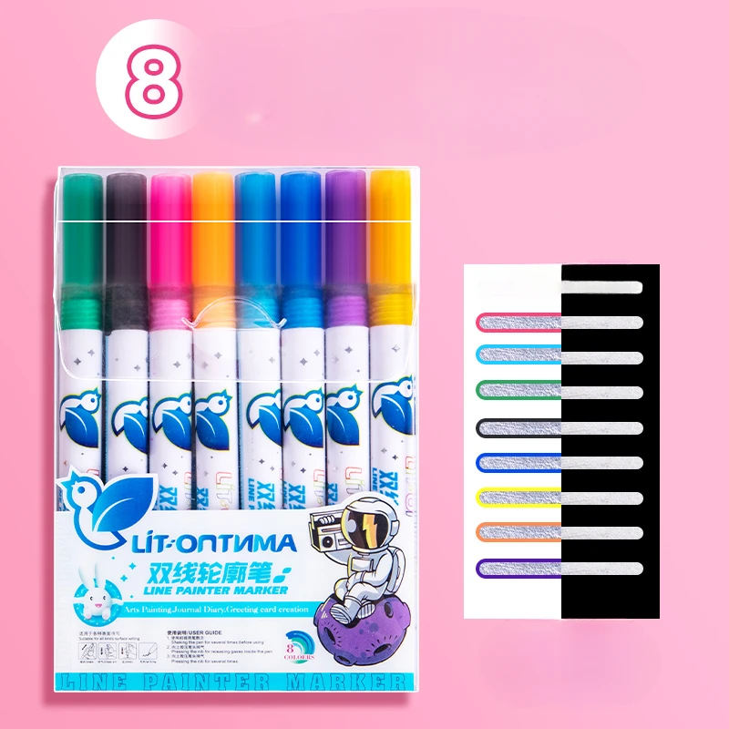 

Маркер для рисования линий, ручка для рисования, двойная линия, контурный маркер, кисть, тонкая подводка, набор цветных ручек для школы рисования каллиграфии