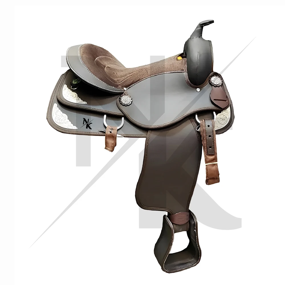 High Quality Custom Western Saddle, Leather Ranch Riding, Professional Harness Equipment, Denim Saddle