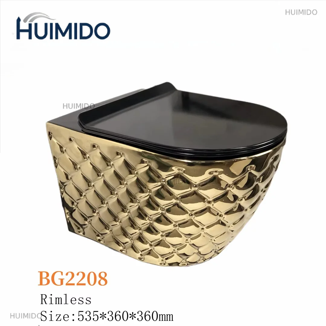 luxury ceramic gold black toilet electroplated toilet chair Muslim integrated wall-mounted toilet