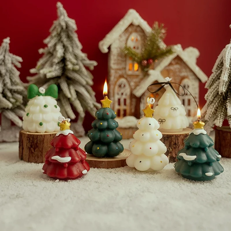 Bougie parfumée en forme de sapin de Noël – Cadeau élégant avec cire de soja sans fumée, design réaliste, cadeau de luxe de niche pour les fêtes.