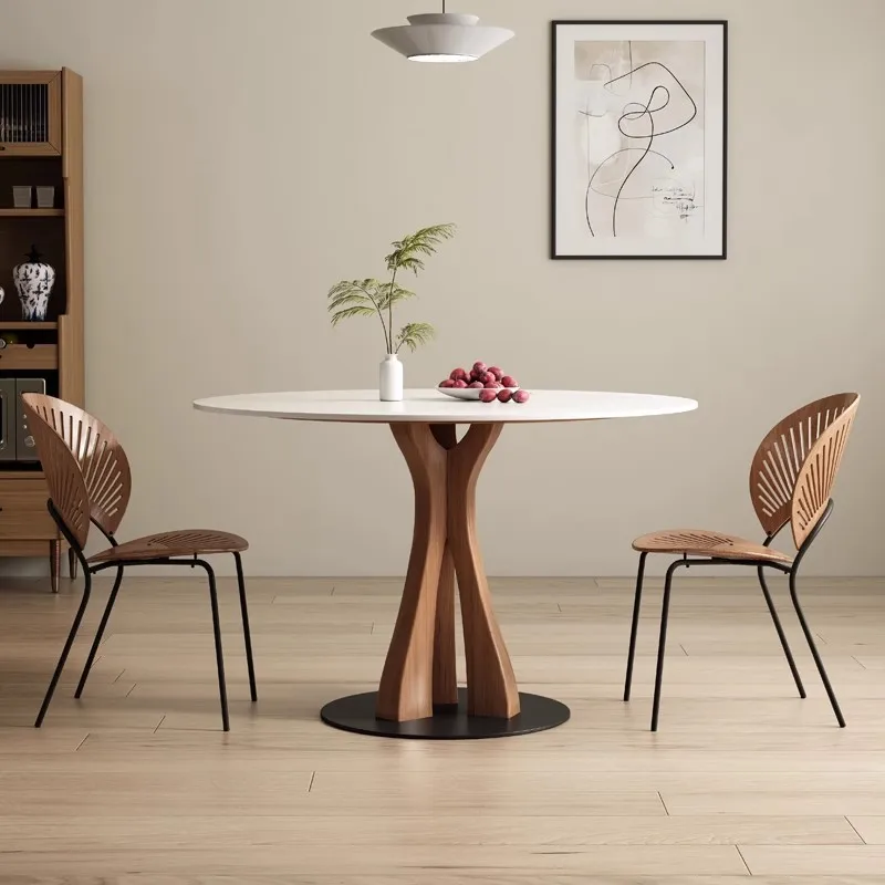 Multi-tower round table solid wood round dining table simple small apartment rock slab household dining table