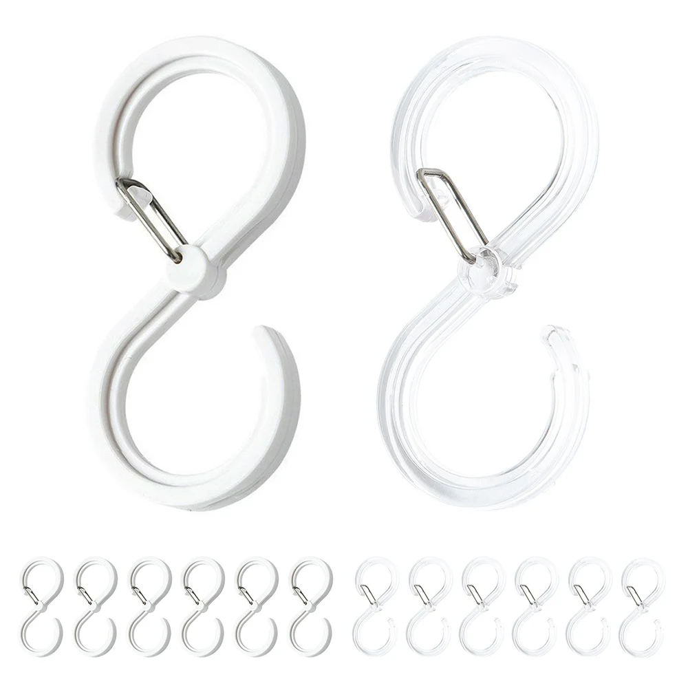 8 Pcs S-Type Hook Snap-On Design 6.4*2.9cm White Transparent Plastic Wreaths Hats Coats Towel Hanger Kitchen Tool Hanging Hook