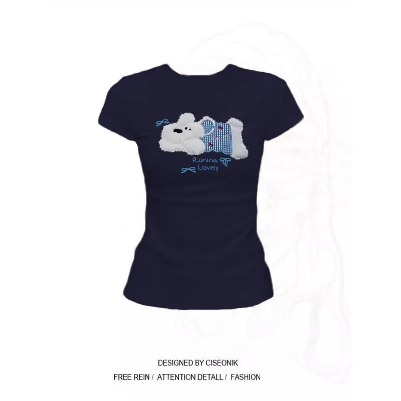 

High Street Printing Youth Pullovers Top Women Clothing Summer New Trend Short Sleeve O-neck Slim Sweet T Shirts Fashion Casual