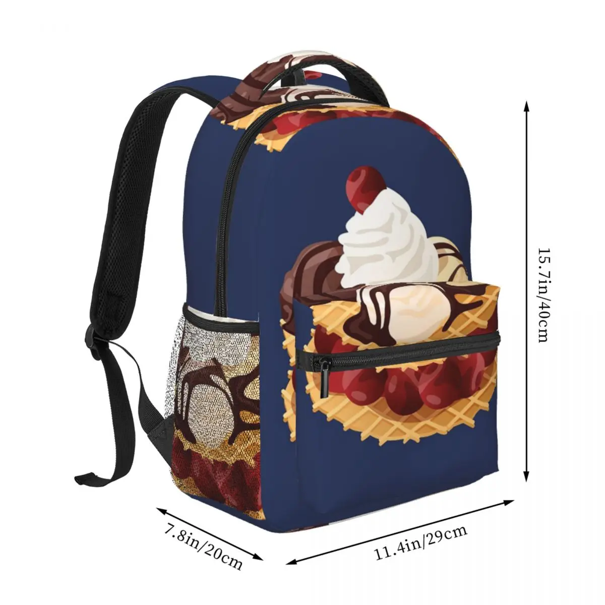 Cherry Vanilla Chocolate Ice Cream And Waffles Backpack Student BookBag Kids School Bag Laptop Shoulder Bags for Men Women