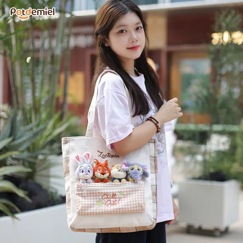 Original Disney Holiday Gifts Genuine Potdemiel Zootopia Shoulder Canvas Commuter Tote Bag New Gift