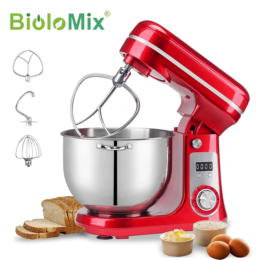 BioloMix 6L Kitchen Food Stand Mixer 1200W DC Quiet Motor Stainless Steel Bowl 6-speed Cream Egg Whisk Whip Dough Kneader