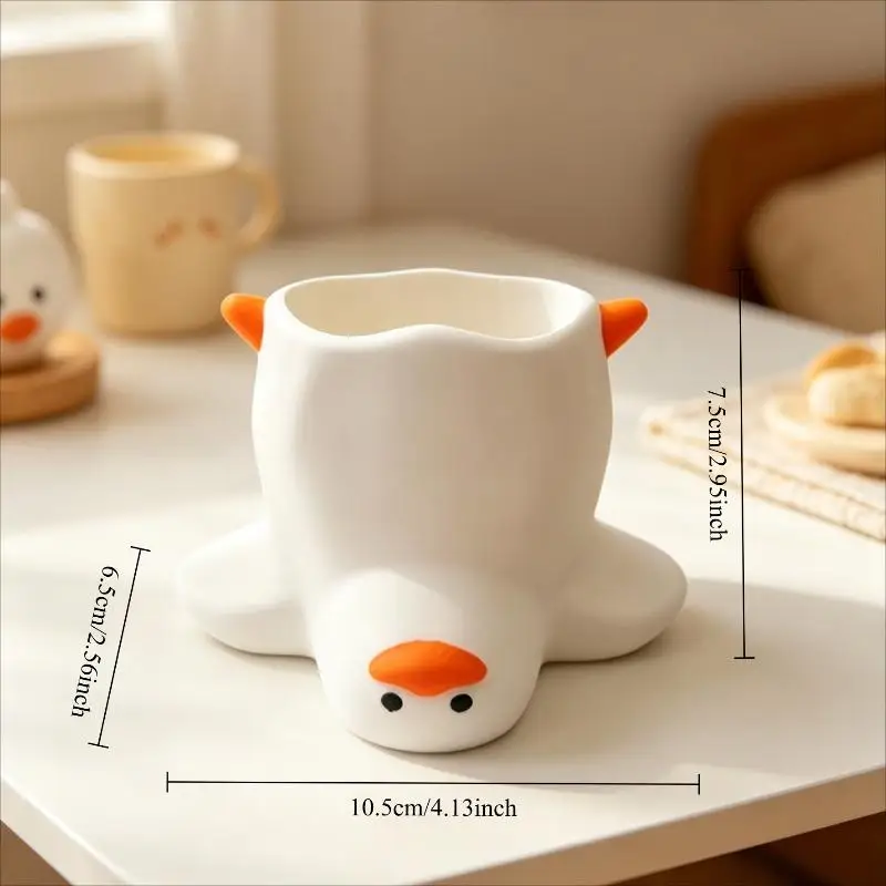 Water Resistant Cute Duck-shaped Pen Holder Cartoon Multi-functional Storage Tube for Pens Makeup Brushes Home Office Use