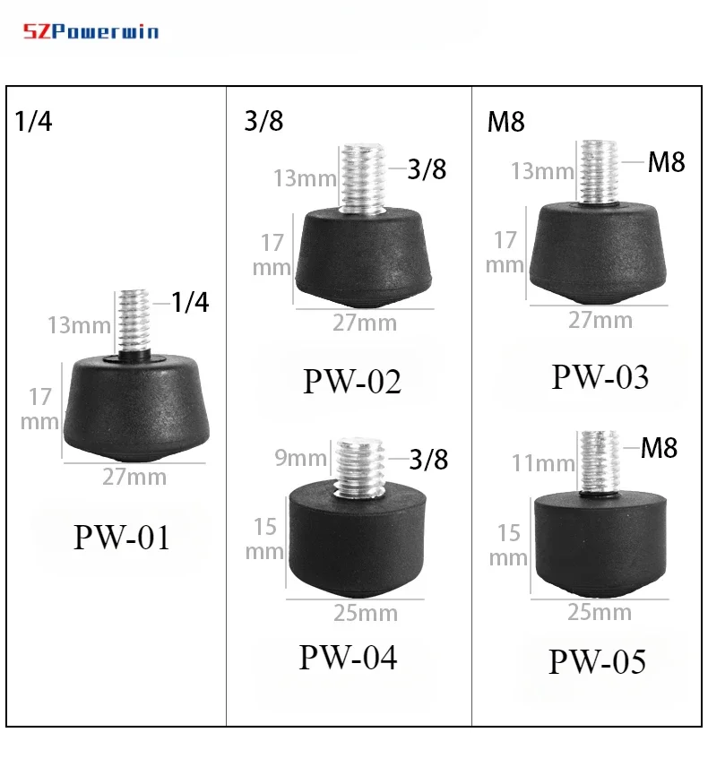 SZPowerwin 3pcs/lot Rubber Camera Monopod Tripod Foot Pad 3/8 M8 1/4 I Anti Slip Tripod Area Release Foot Pad For Tripod Monopod