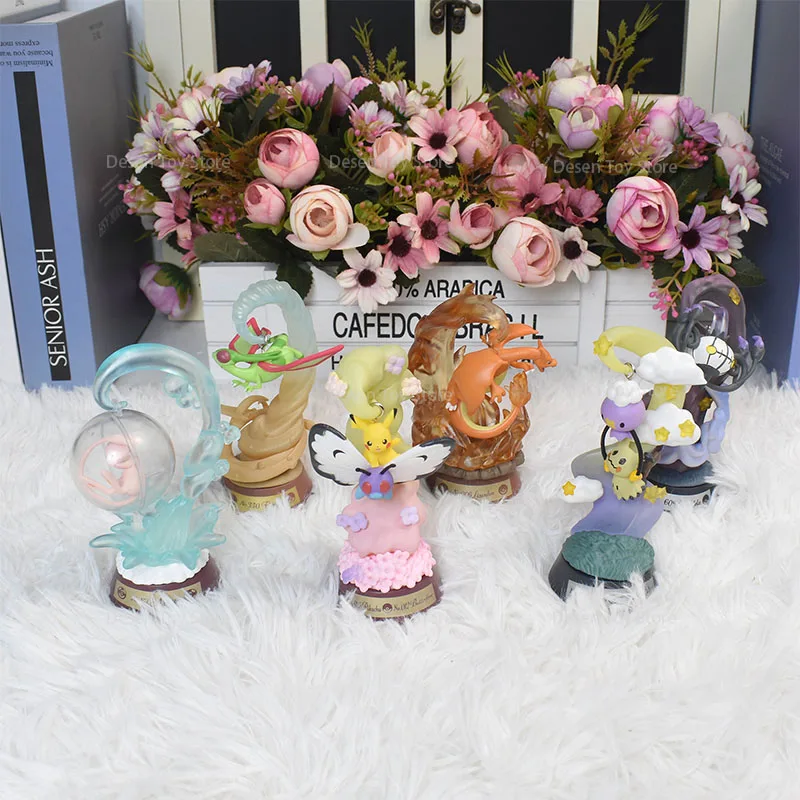 4/6/8PCS/SET Pokemon Figures Sleeping Mimikyu Perfume Bottle Shape Mew Eevee Psyduck PVC Action Model Figures Toy Doll Gifts