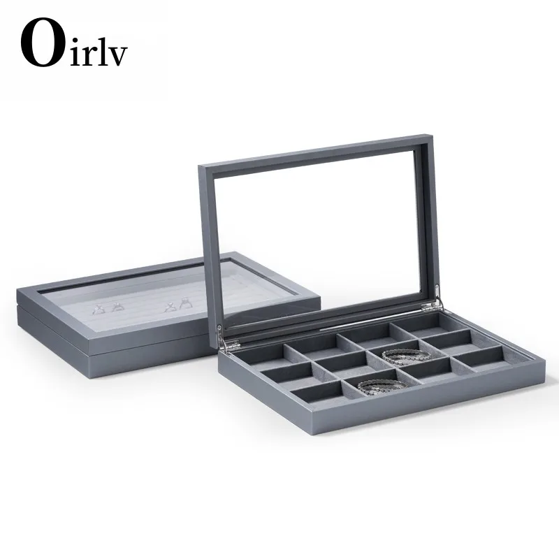 

Oirlv PU Leather Multi-function Jewelry Organizer Box Wooden Ring Display Trays Bracelet Storagecase with Microfiber Ladies Gift