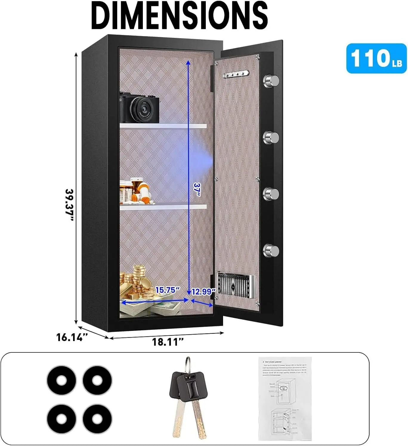 9.2 Cu Ft Fireproof Safe with LED Light - 60 Min Fire Rated Waterproof Security Box, Digital Keypad Lock for Home Office, Docume