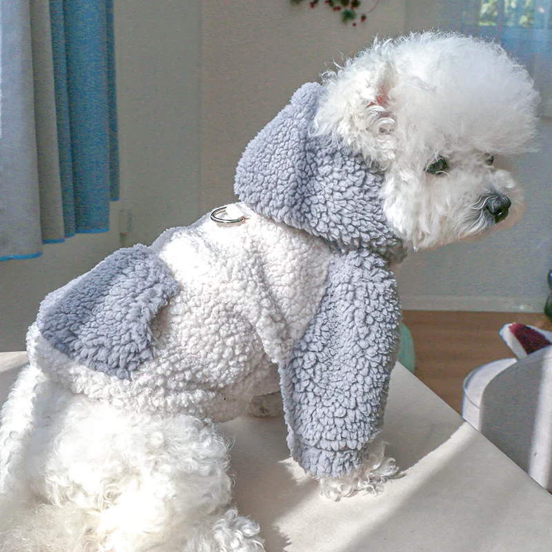 Pet Dog Hoodies Berber Fleece Dog Clothes with Buckle Warm Plush Puppy Sweater Cute Cat Hoodies Pet Sweatshirt Dog Jacket Coat