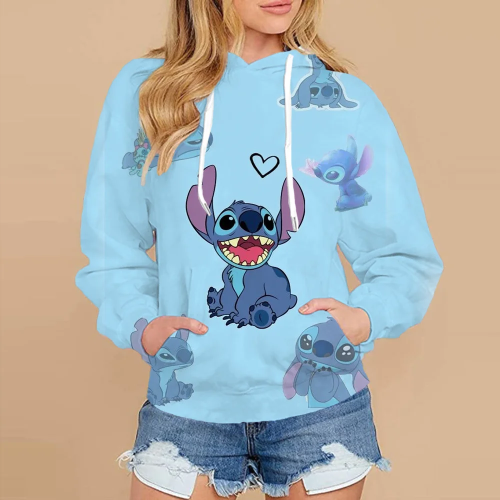 2024 Disney Lilo Stitch Fun Cartoon Autumn Hoodie Women\'s Harajuku Cute Stitch Sportswear Cartoon Y2k Streetwear Hoodie Women\'s