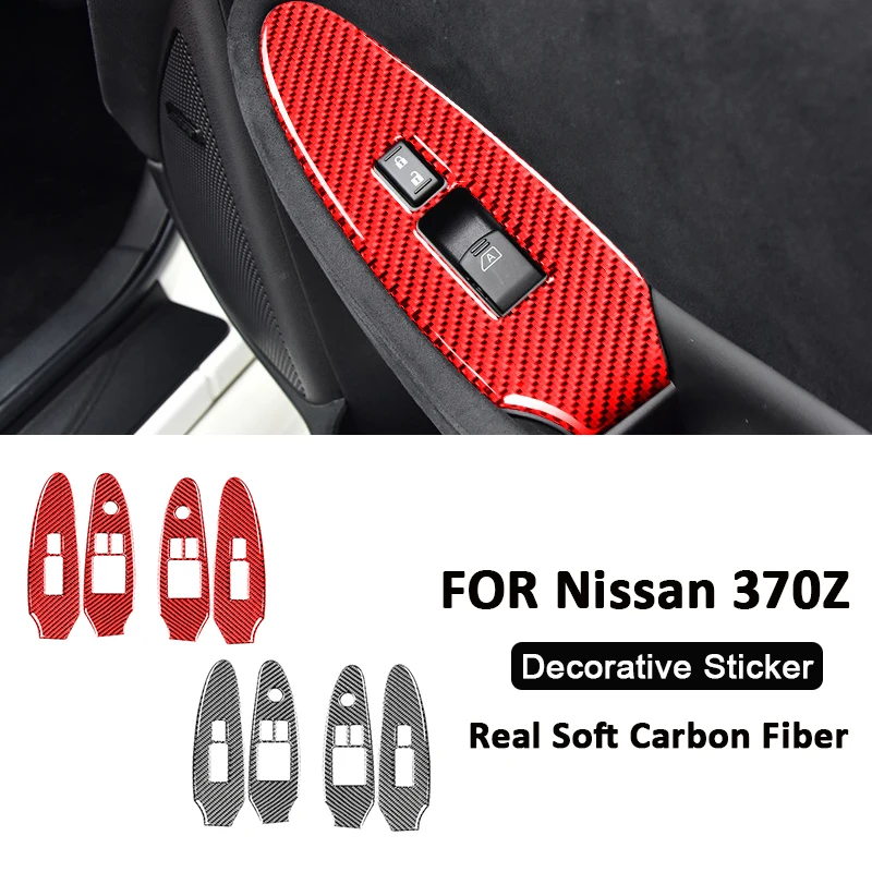 

For Nissan 370Z Carbon Fiber Car Power Window Switch Lifter Buttons Trim Panel Decoration Sticker Auto Interior Accessories