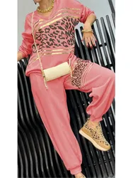 Autumn Winter Fashion Sports Style Two Piece Set 2024 Woman Casual Leopard Print Print Hoodie Sports Pants Two Piece Set Women