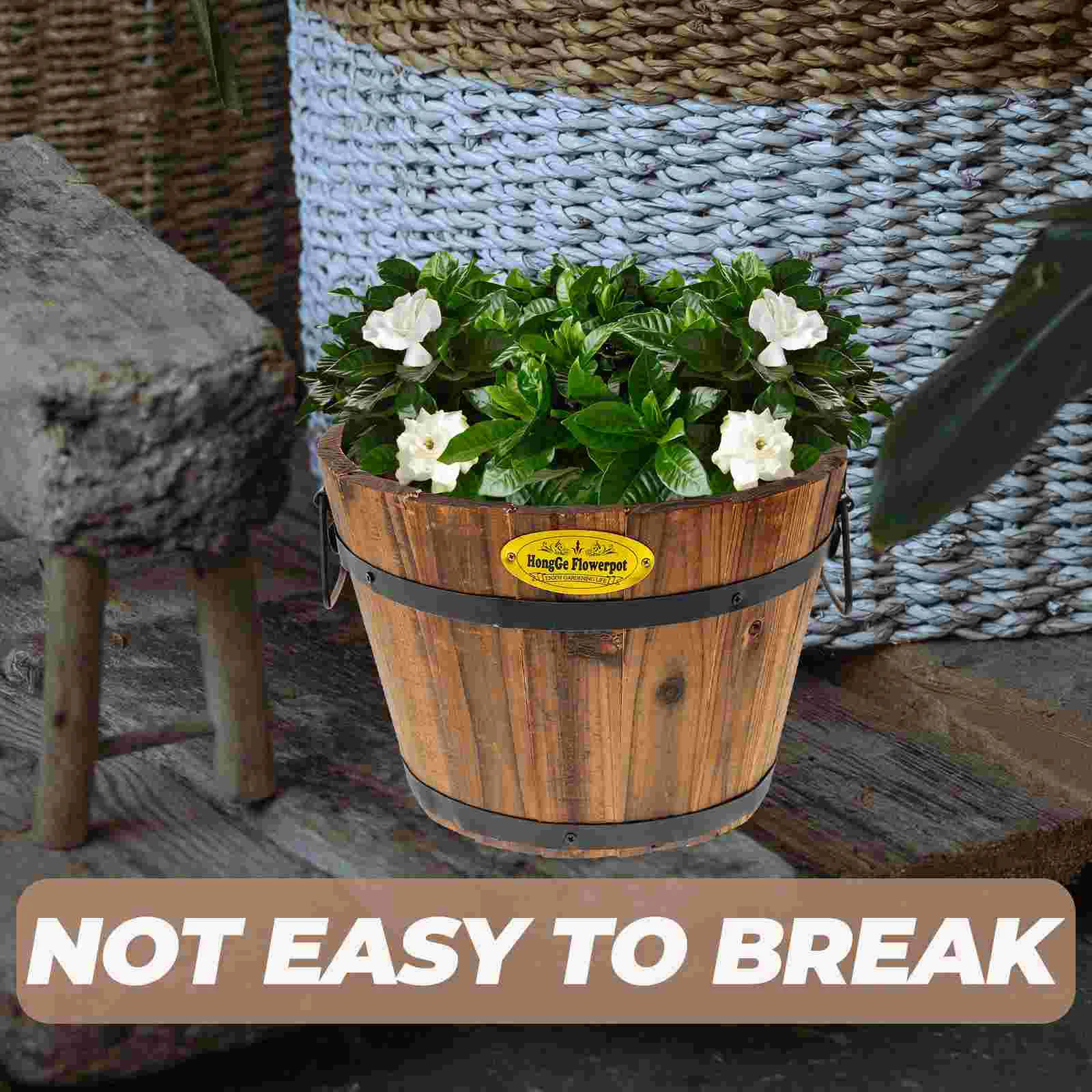 Large Outdoor Planters Rustic Wooden Flower Bucket Decorative Flower Pot Planter Gardening Pot Farmhouse Vase Plant Container