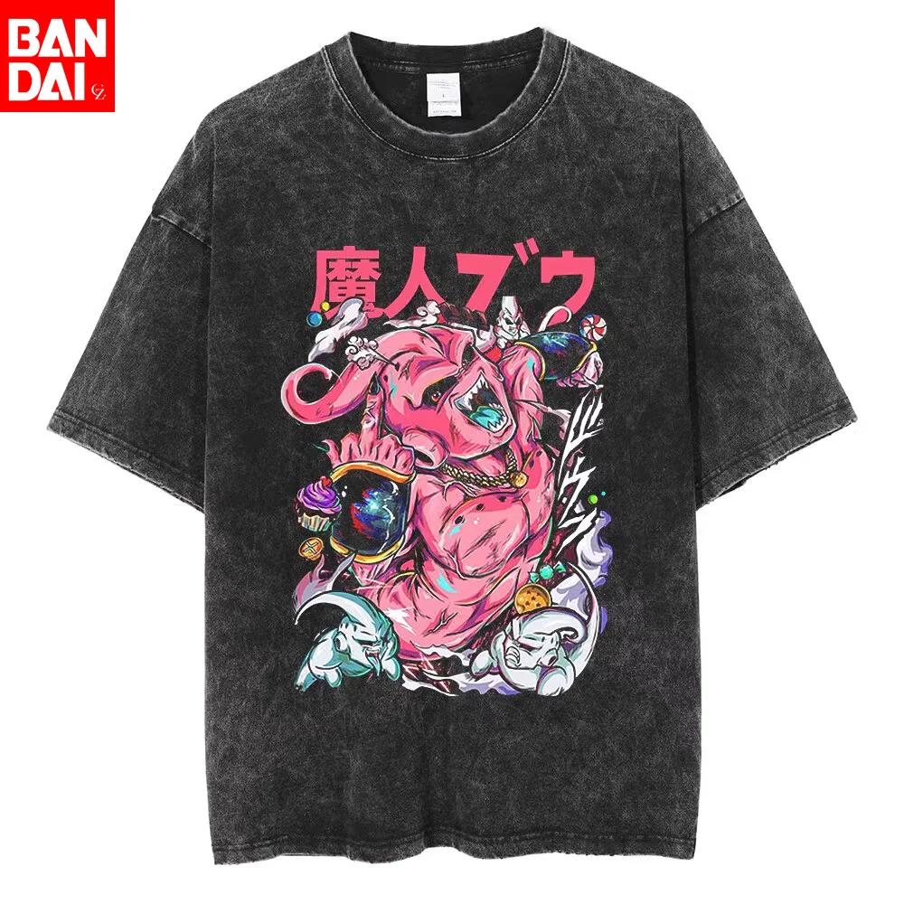 

Dragon Ball Z Majin Buu Pink Graffiti Art Vintage Washed Tshirt 2026 Summer Oversized Streetwear Anime Graphic Tee for Men Women