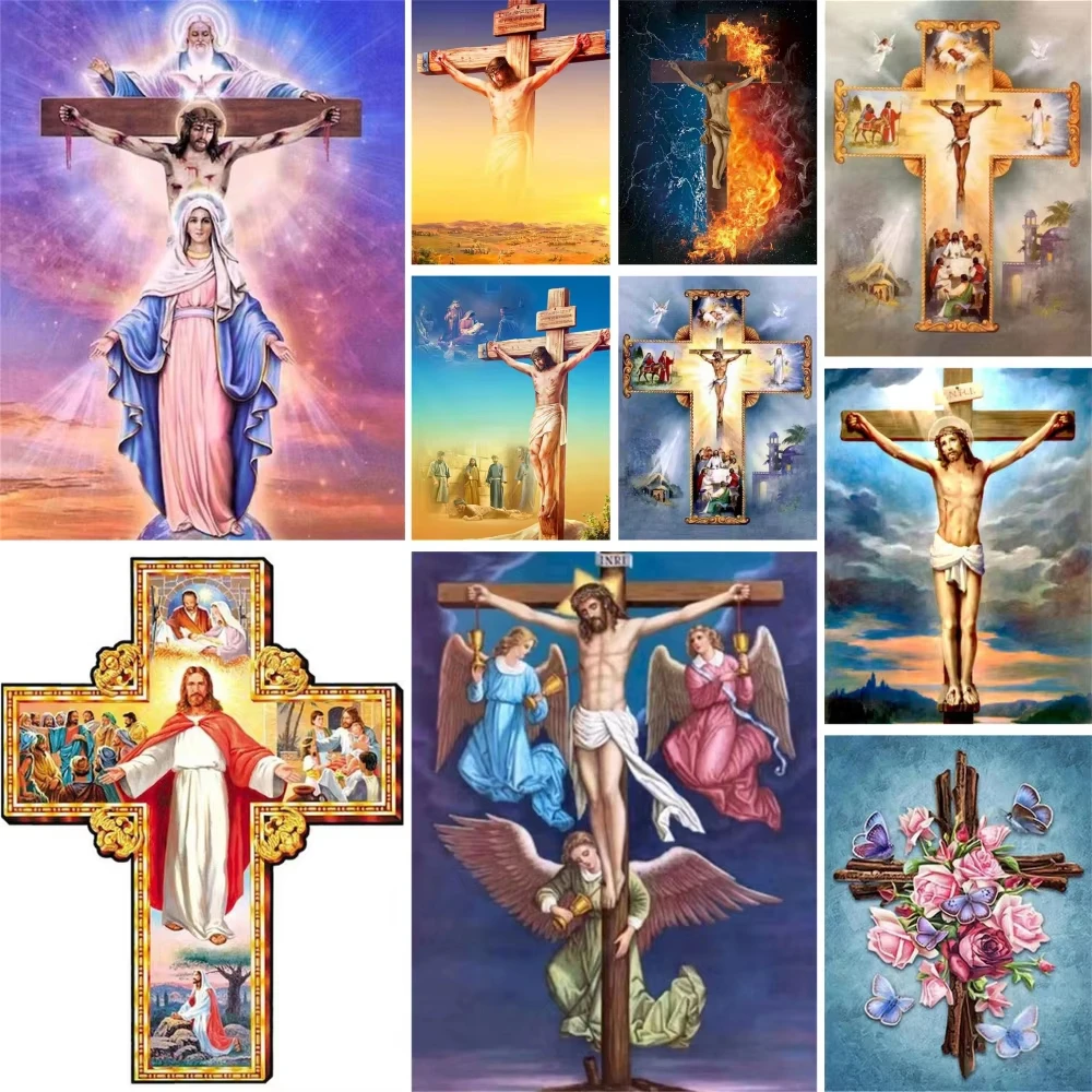 Oil Painting By Numbers Jesus Christ With Holy Cross Unframed Religious Faith Canvas Prints For Bedroom Living Room Decor