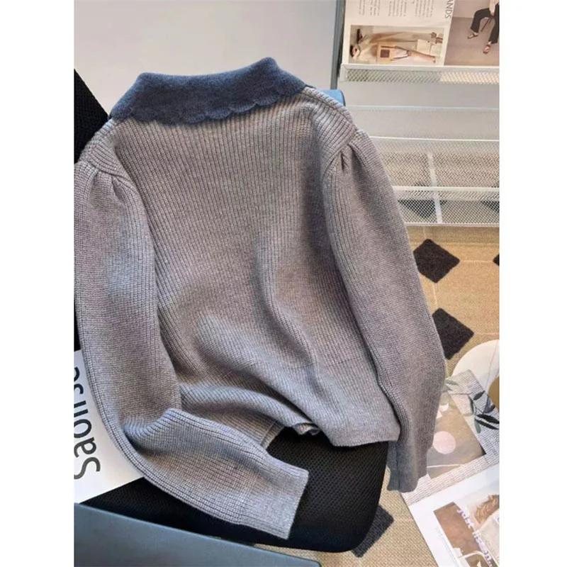 

Small Fragrant Wind Contrast Lapel Single-Breasted Knit Cardigan Sweater Women's Spring Autumn New Soft Short Sweater Coat