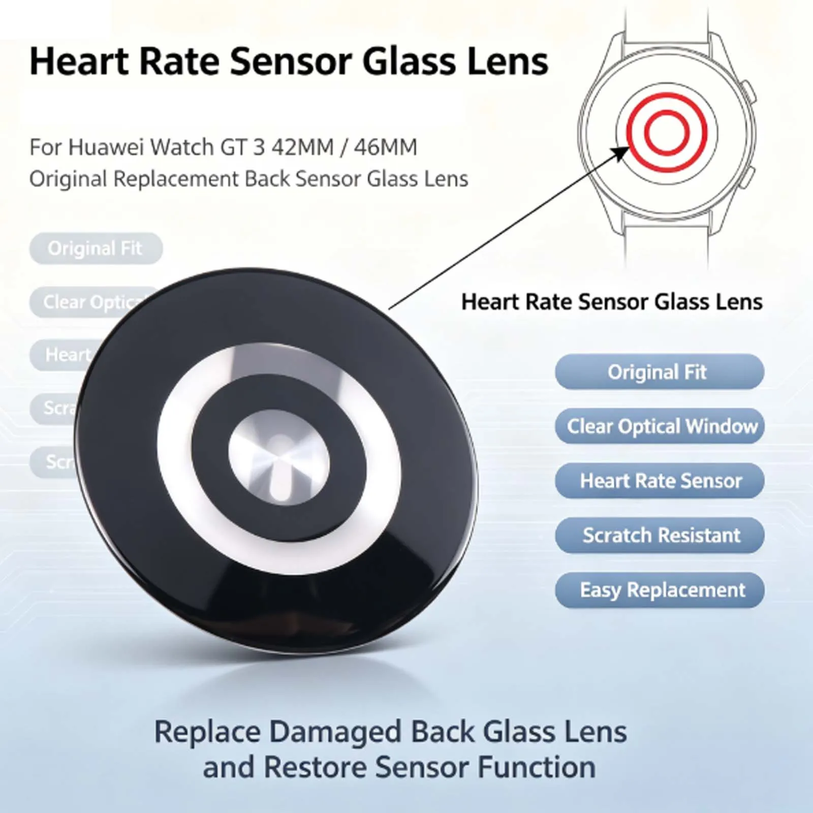 For Huawei Watch GT 3 42mm / 46mm Original Heart-rate Sensor Glass Lens Cover