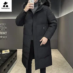 90% Winter Long Down Jacket Men's Light Luxury Thick Warm Hooded Fur Collar White Duck Down Parka Male Normcore Windproof Coat