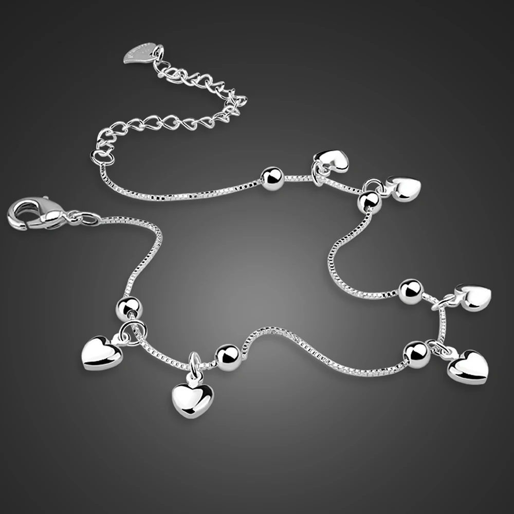 Minimalist Heart Love Pendant 925 Sterling Silver Anklet for Women Dainty Simple Foot Chain Summer Casual Fashion Leg Jewelry