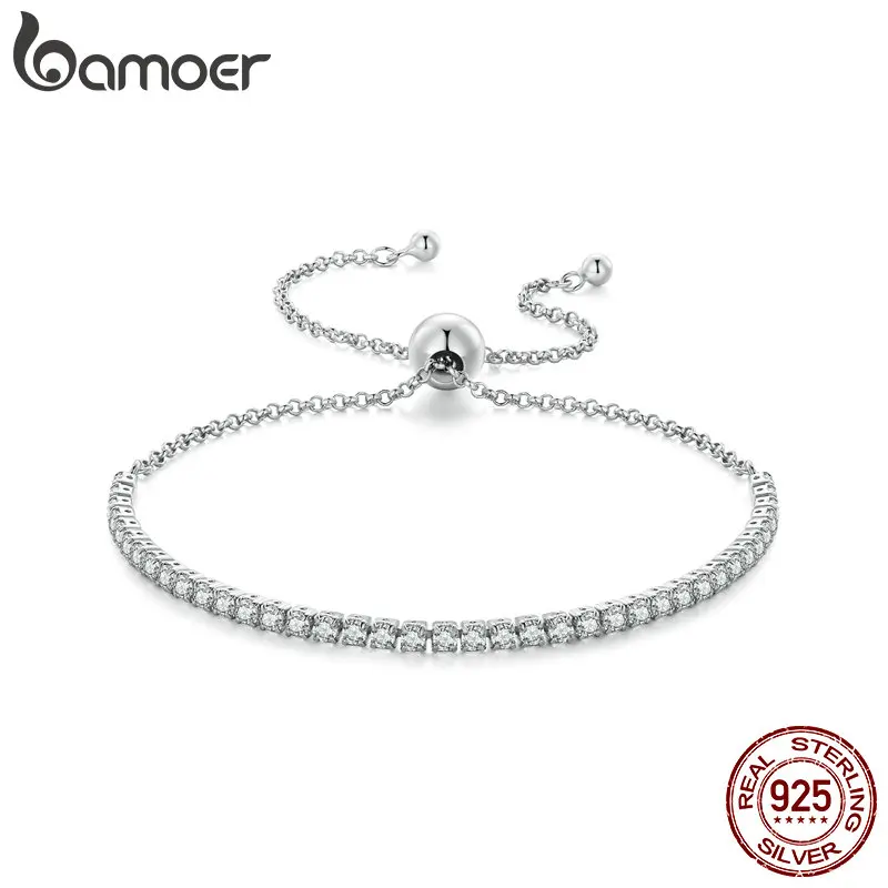 

﻿ Bamoer Zircon Tennis Bracelet 925 Sterling Silver Classic Tennis Bracelet Design Chain Bracelet Women Fine Jewelry