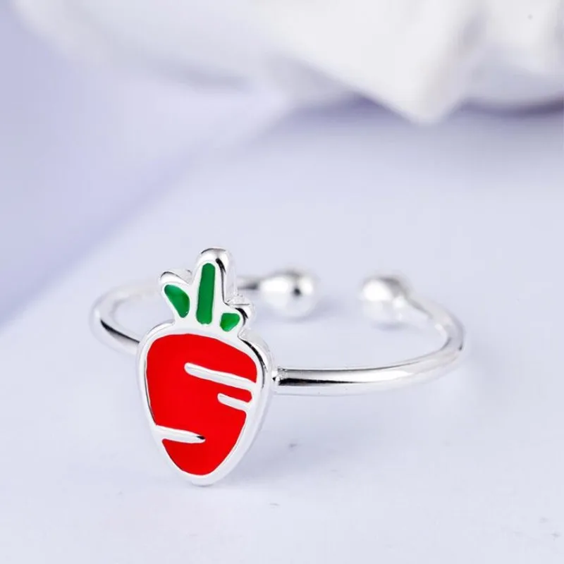 Creative Fruit New Fashion 925 Sterling Silver Jewelry Personality Cute Vegetable Carrot Exquisite Gift Opening Rings  R085