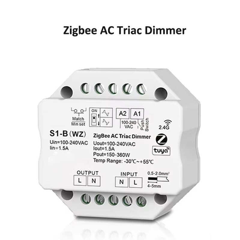 S1-B Tuya Zigbee RF AC Triac Dimmer LED Controller Push Switch Control 110V 220V 230V Smart Life APP For Alexa Assistant-AD03