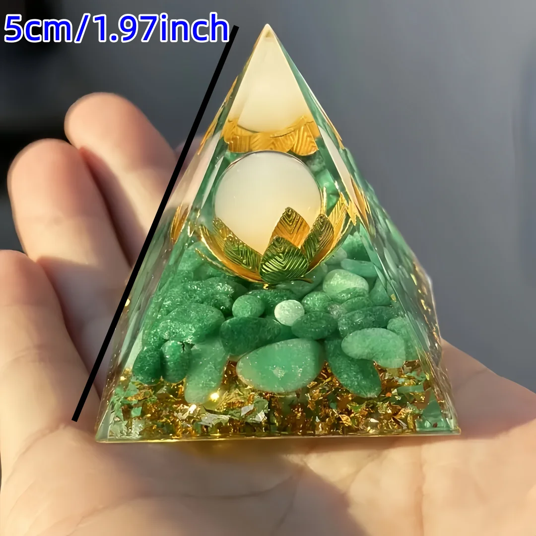 1pc Pyramid Featuring a Crystal of The Flower of Life - Adorned with Green Chalcedony And White Jade, for Home Or Office