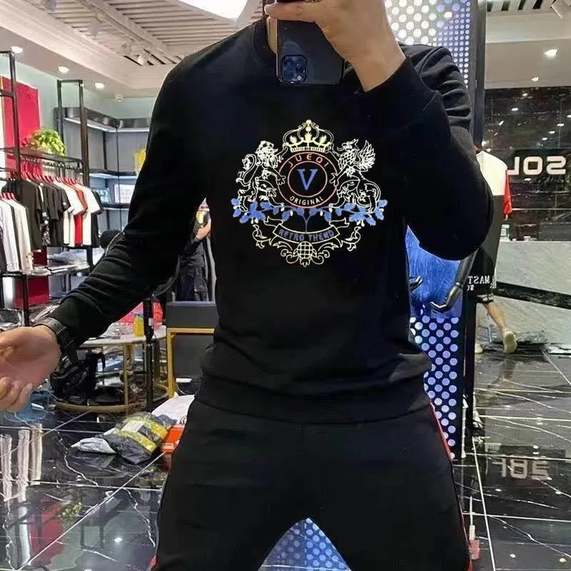 

Men's Clothing Spring and Autumn high quality Round Neck Crown Printed Sweater Fashion Brand Distinctive Long Sleeve Base Shirt