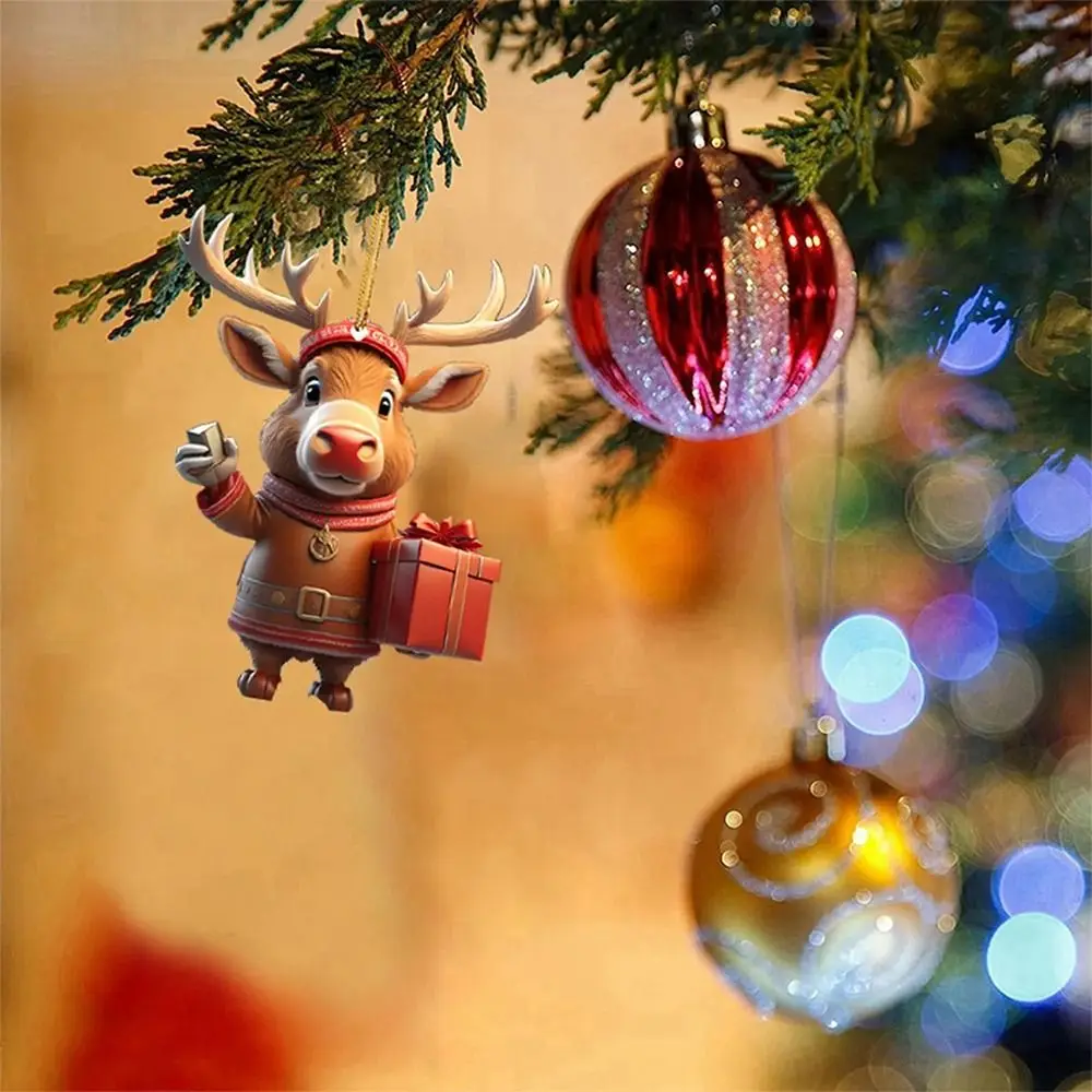 Multicolor Christmas Decorations Cartoon Snowman Deer Acrylic Hanging Pendants Party Supplies Car Hangable Embellishment