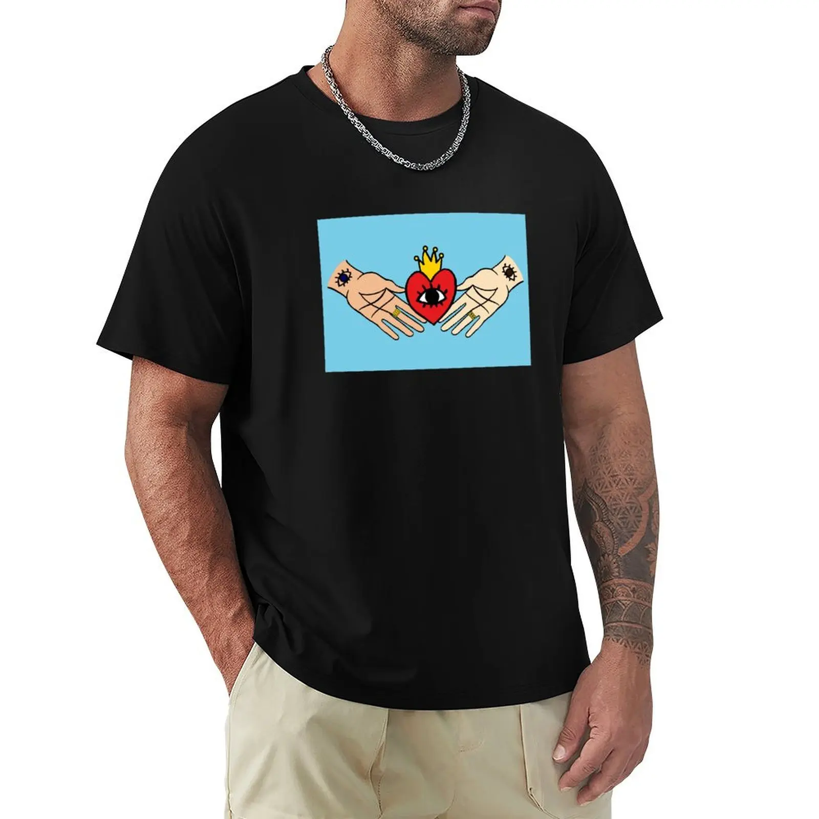 

Claddagh ring inspired digital art with blue background T-Shirt Holiday Outdoor T-Shirt