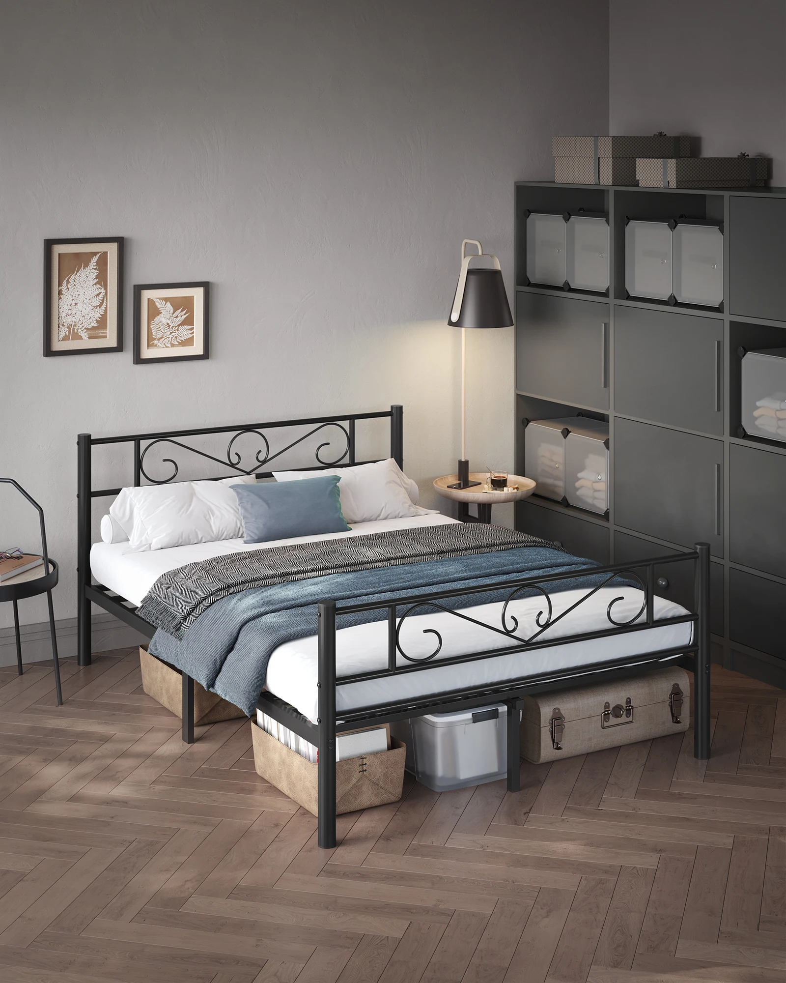 VASAGLE bed 140x200 cm, guest bed, metal double bed, bed frame, bed frame