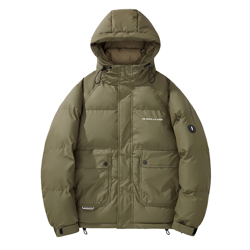 

Korean Style Trendy Autumn Winter Comfortable Hooded Short Down Jacket Men's Tooling Solid Color Down Jacket Warm Casual Coat