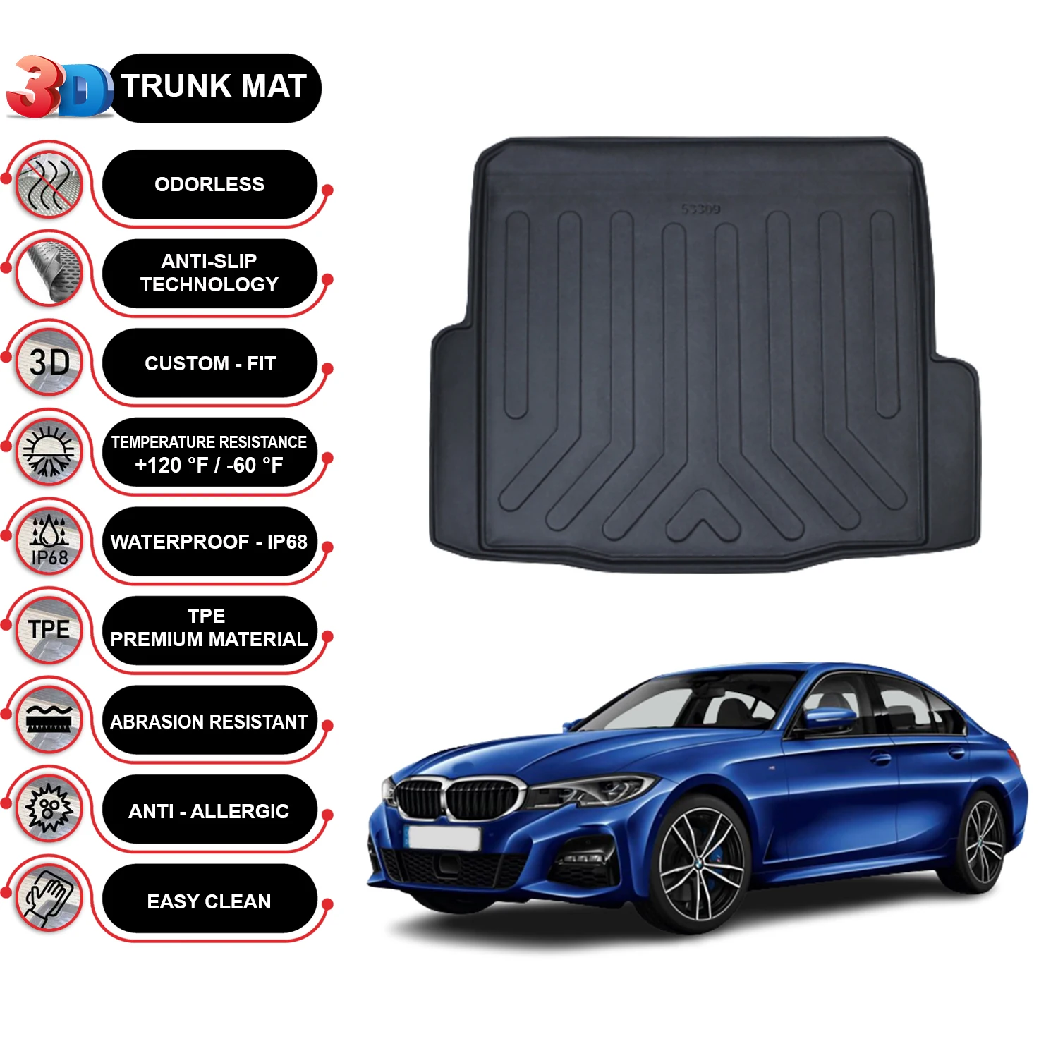 BMW 3 G20 2019-2023 Cargo Liner Rear Trunk Floor Mat