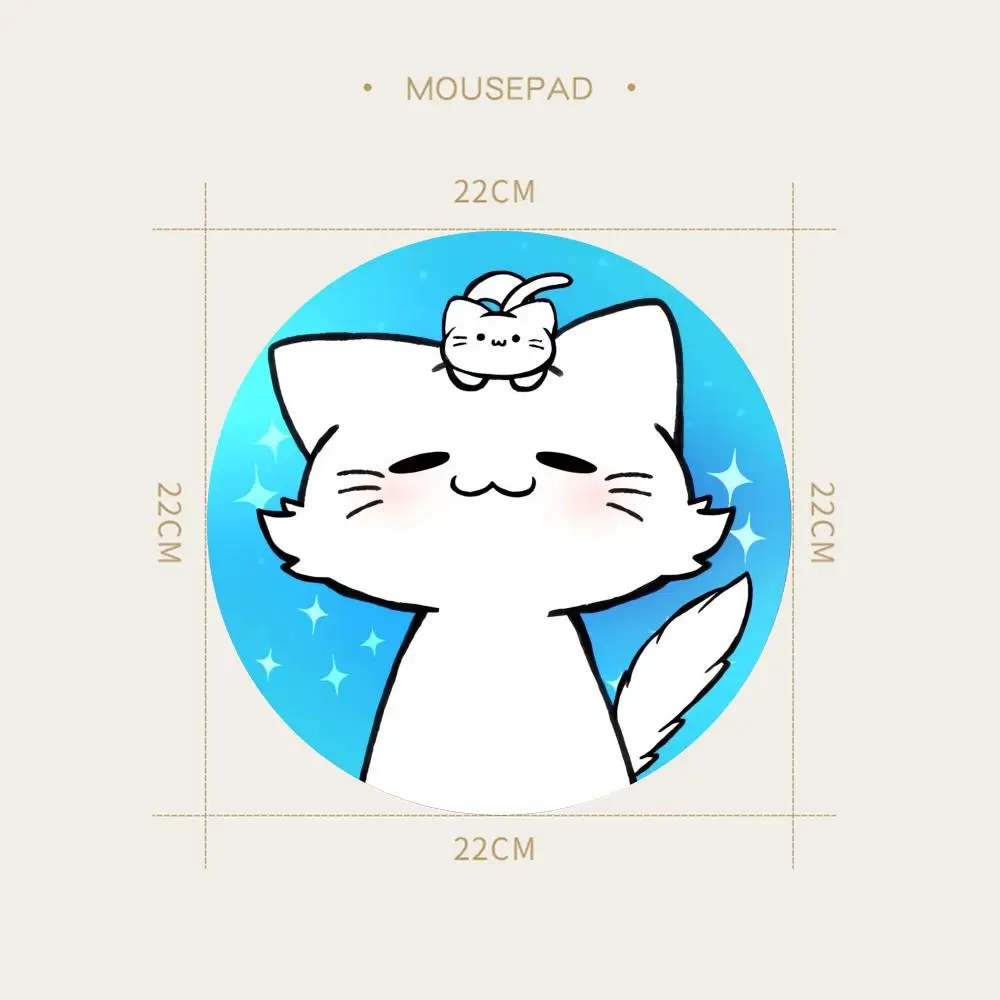 Creative Cute Kawaii Cat Pattern Small Round Mouse Pad Natural Rubber Non-Slip Desk Mat 22x22 cm Home Office Mat Gift for Friend
