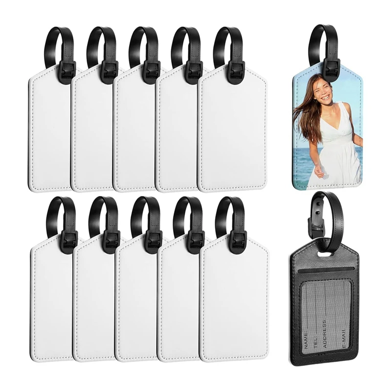 Sublimation Luggage Tags White Heat Transfer PU Leather Name Tag Blank Suitcase Tags Travel Business ID Card Holder