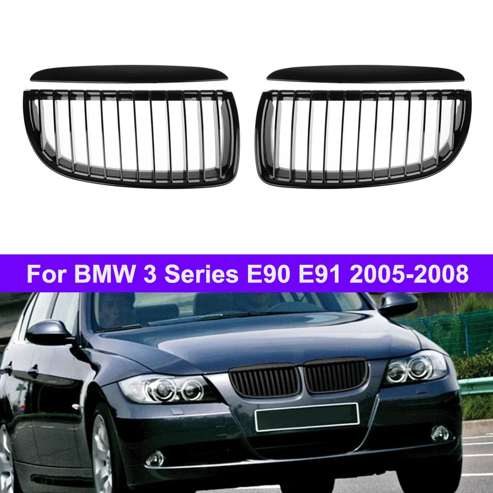 For BMW E90 E91 3 Series 323I 328I Car Glossy Black Front Grill Kidney Grilles Single Slat Line Racing Grill Replacement Part